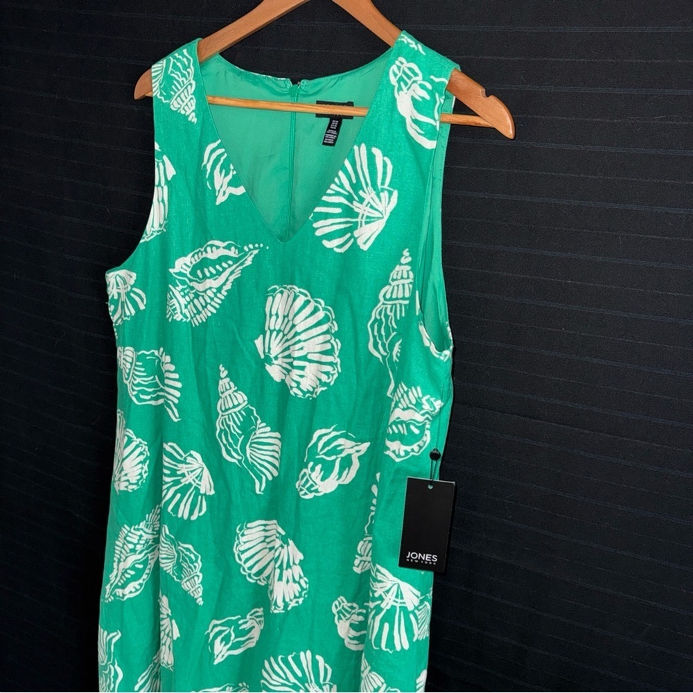Jones New York Kelly Green Linen Blend Sea Shell Sleeveless Dress XL NWT - Picture 3 of 11